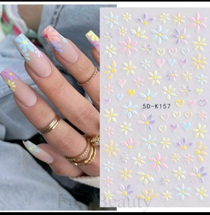 5D Nail Art Stickers Flowers Floral Daisy Daisies Decoration (K157)