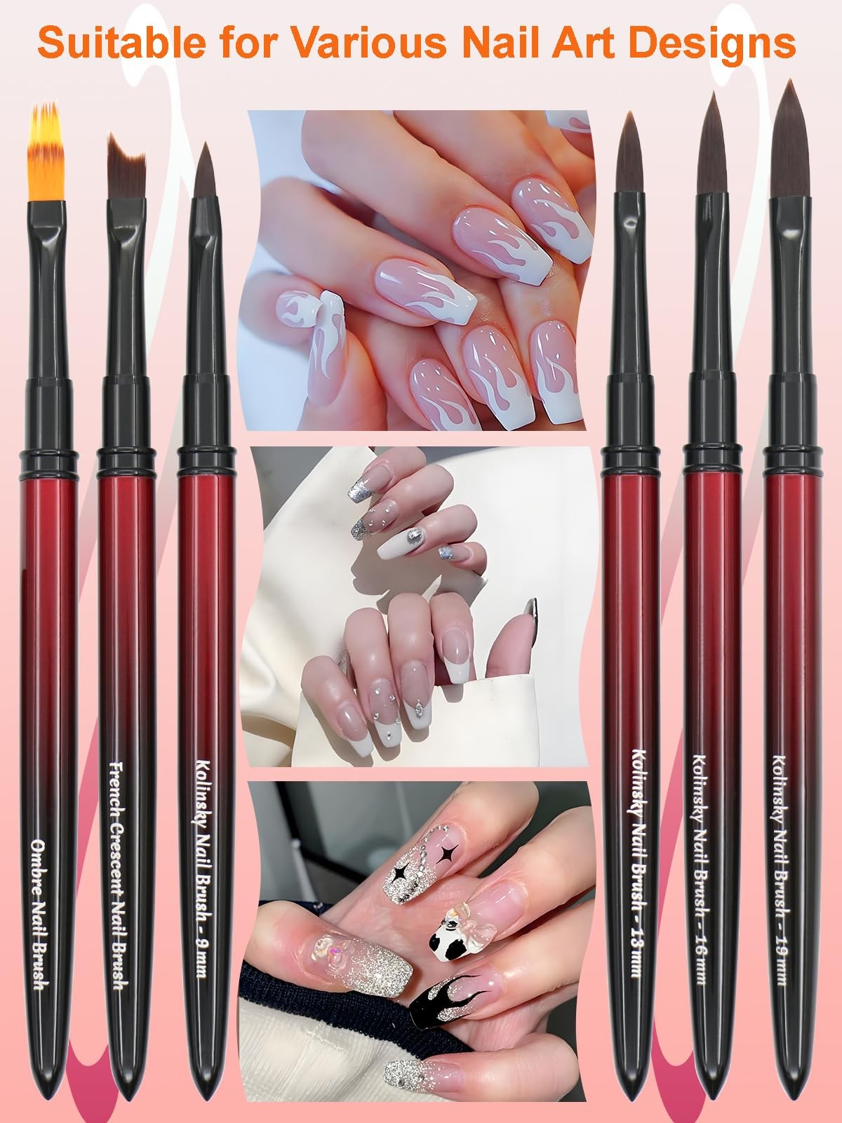 6Pcs Metal Nail Art Brushes and 2Pcs Nano Nail Files, suitable for Drawing Fi…