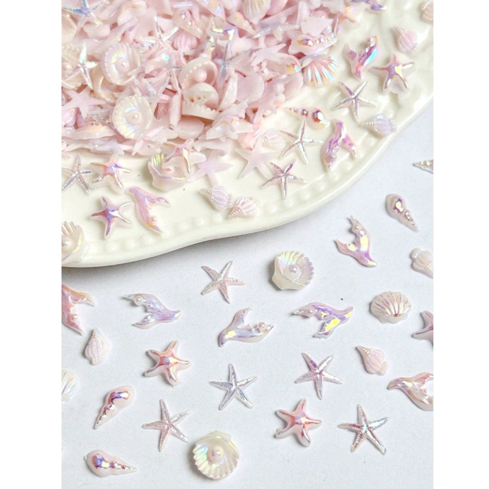 30pcs 3D Mermaid Nail Art Charms Mix Pink ABS Shell Starfish Dolphin DIY Decor