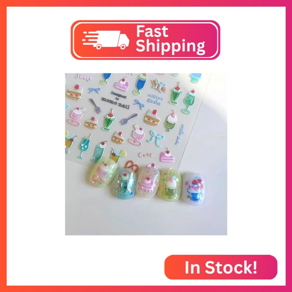 Dedyel Food Nail Art Stickers 3D Cake Dessert Donut Ice Cream Cookies Fruit Brea