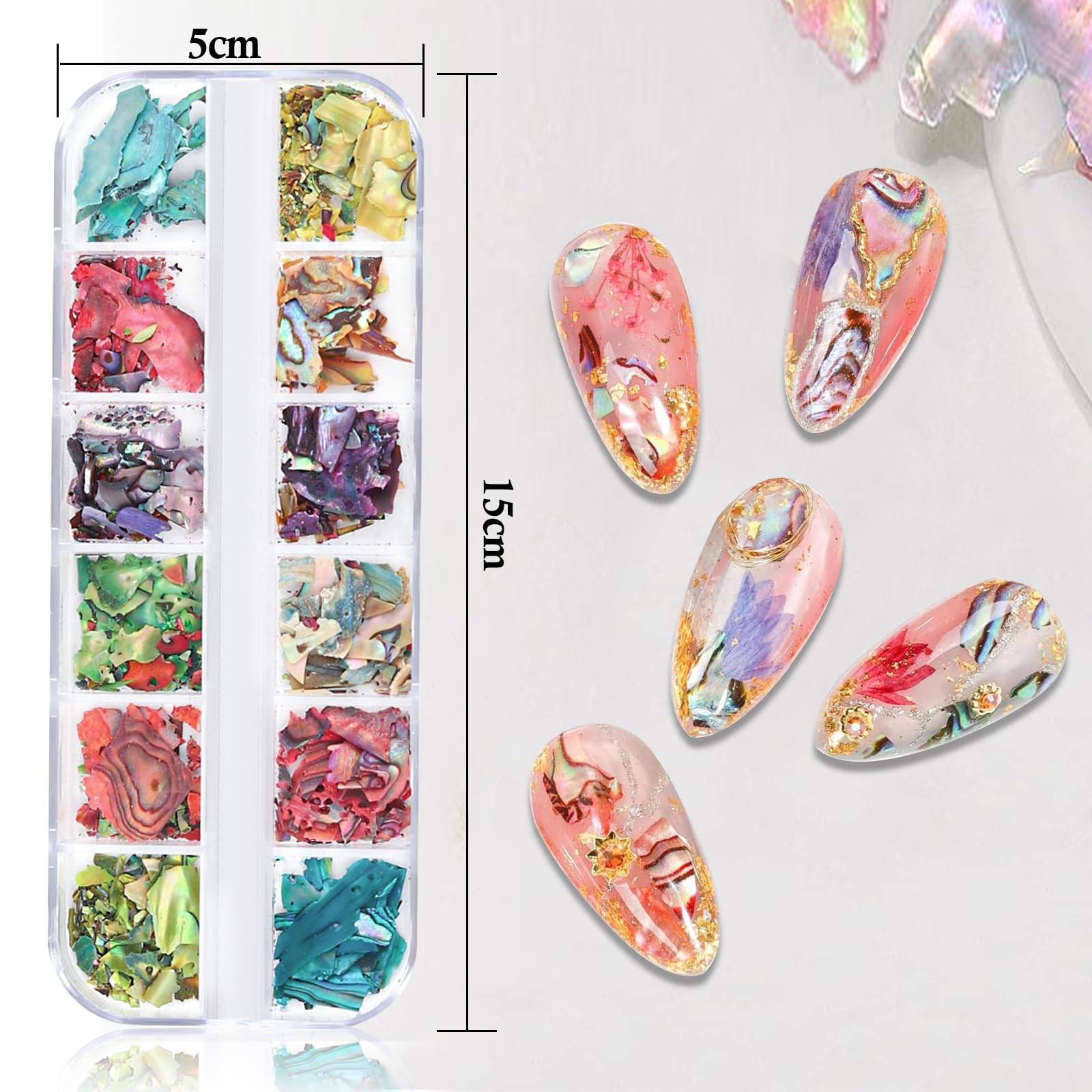 12 Colors 3D Irregular Nail Art Abalone Seashell Slices, Nail Art Shell Piece…