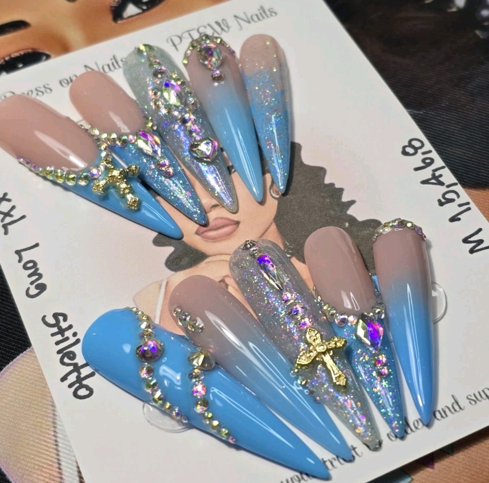 Handmade Press On Nails,Medium Size 1,5,4,6,8 XXL Long Stiletto