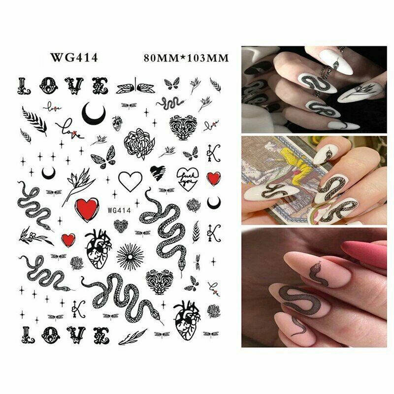 Skull Snake Cross Dragons Tiger Evil Design Nail Art Stickers Slide Decals NH11