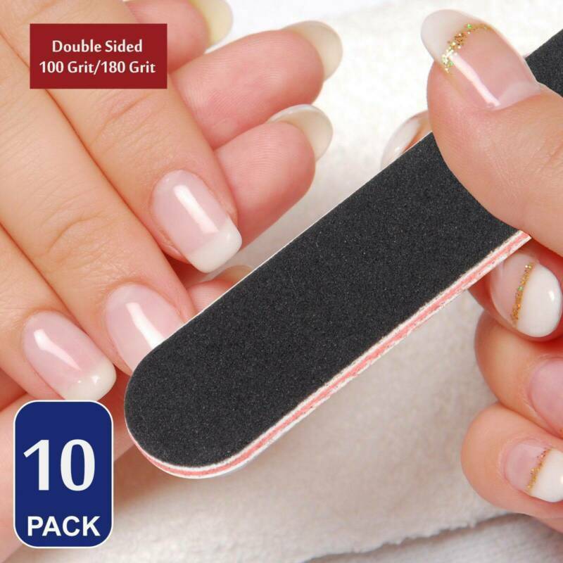 10x Nail Files Double Sided 100/180 Grit File Emery Board Straight Set Kit -US