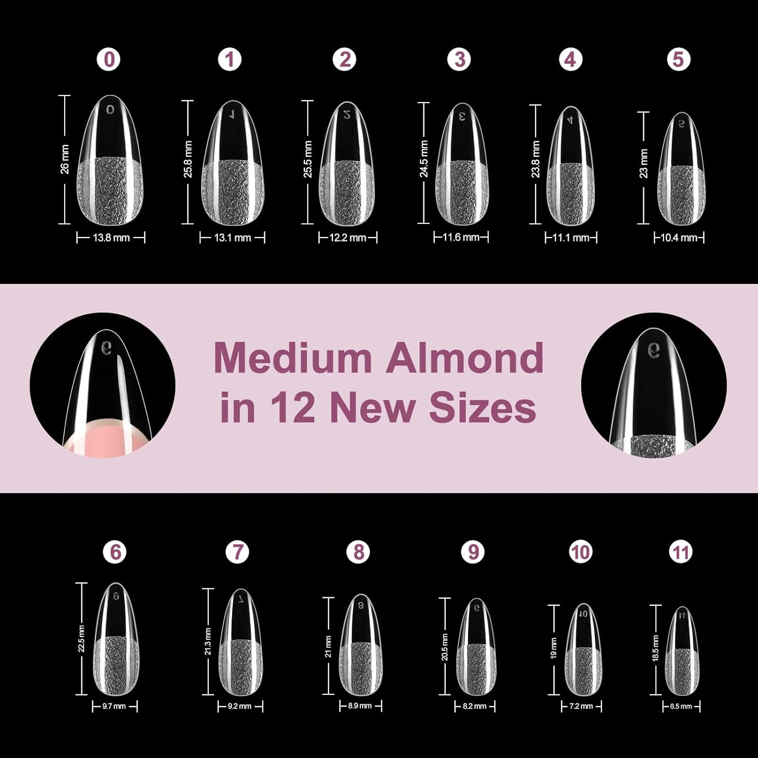 Medium Almond Gel Nail Tips Kit, 216Pcs Pre Etched Clear Fake Nails, Full Cover
