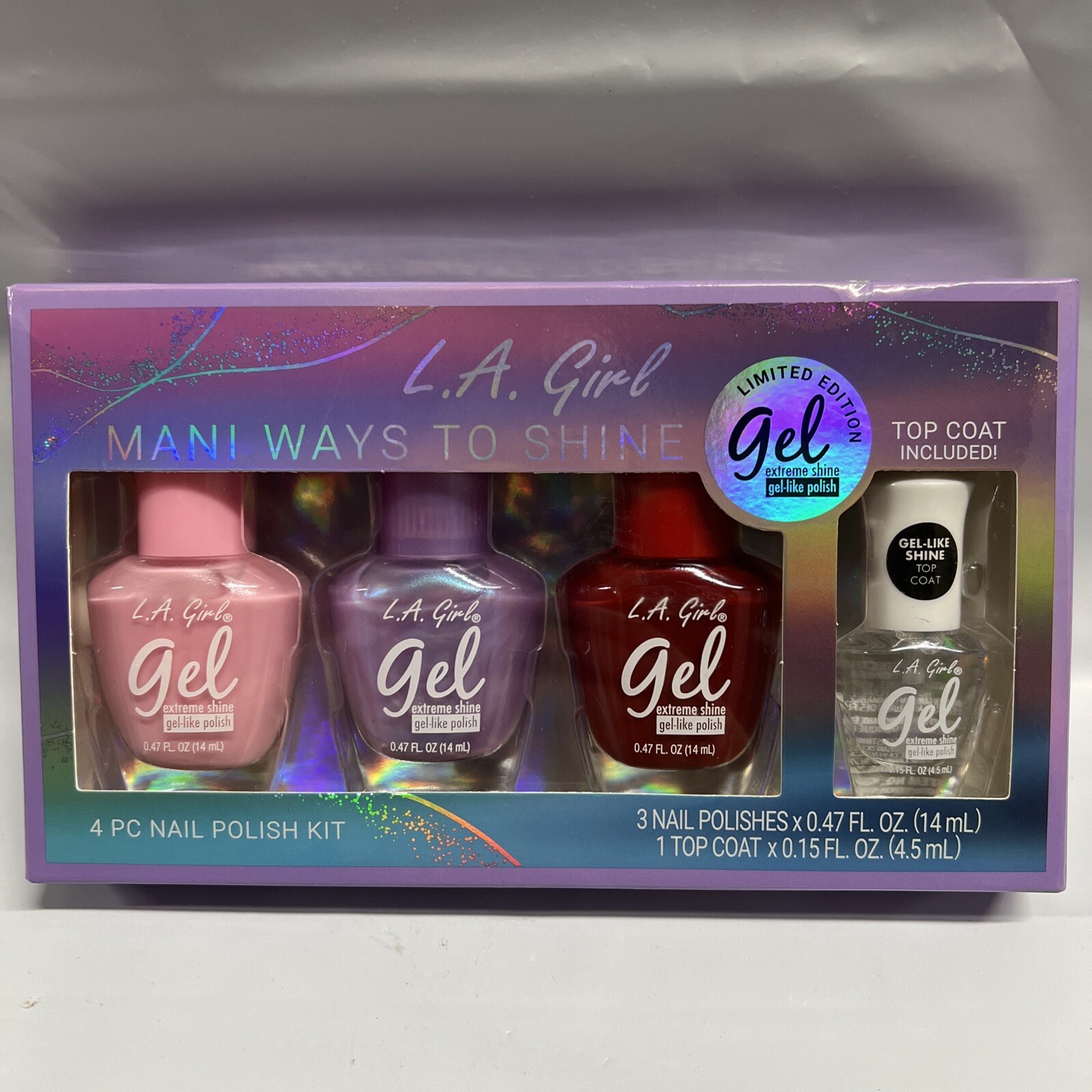 LA Girl Mani Ways To Shine Limited Edition Gel Extreme Shine Gel Like Polish 4pc