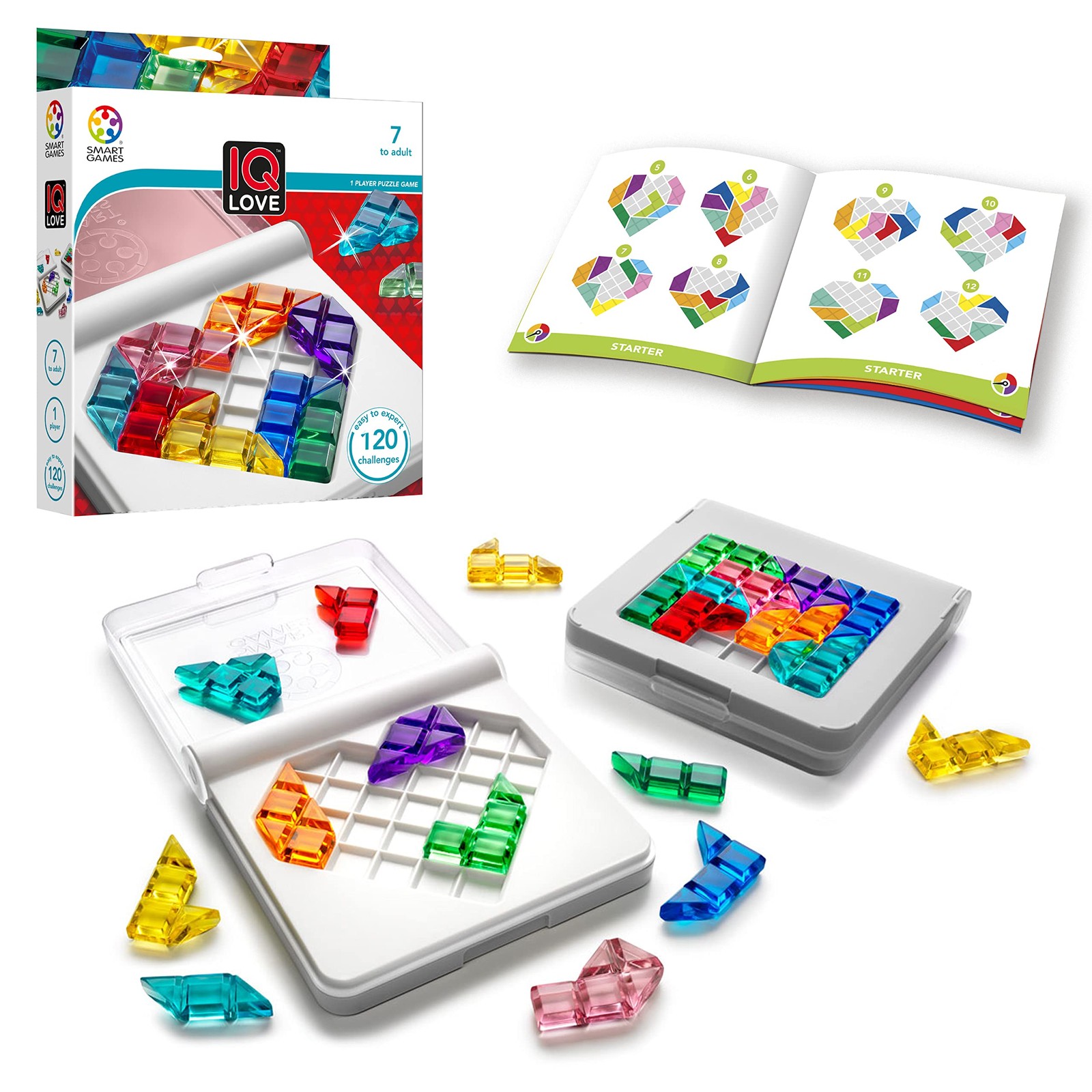 SmartGames IQ Love Travel Puzzle Game with 120 Challenges Travel, Multi-color