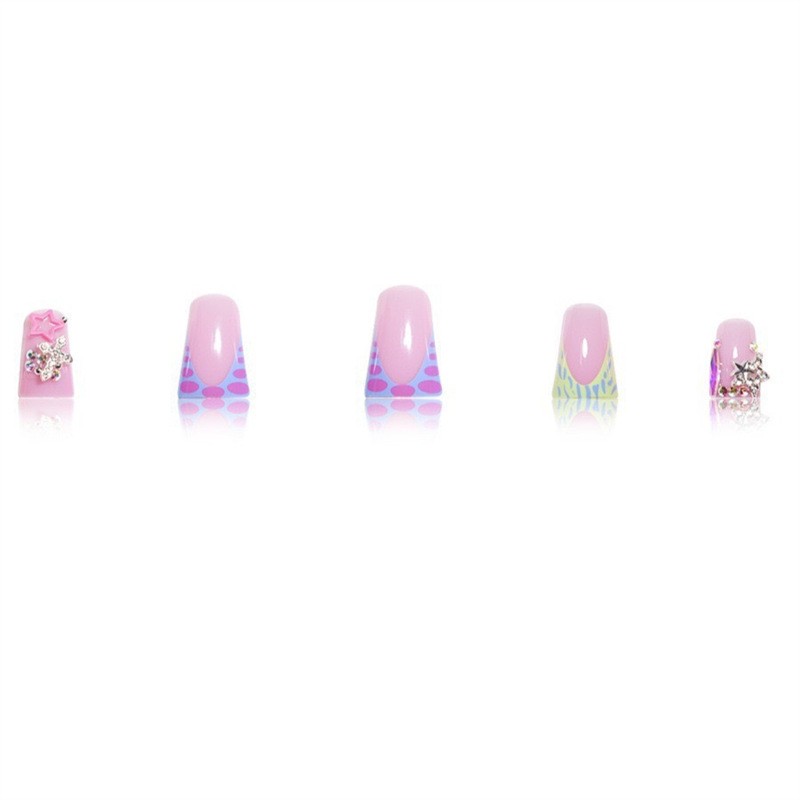 24Pcs Y2K Star Rhinestone Duck Shaped Press On Nails