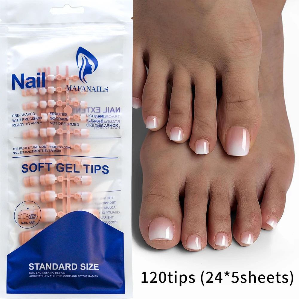 144Pcs Short Square False Toe Nails Lake Blue/White/Red/Nude Press on Toenails G