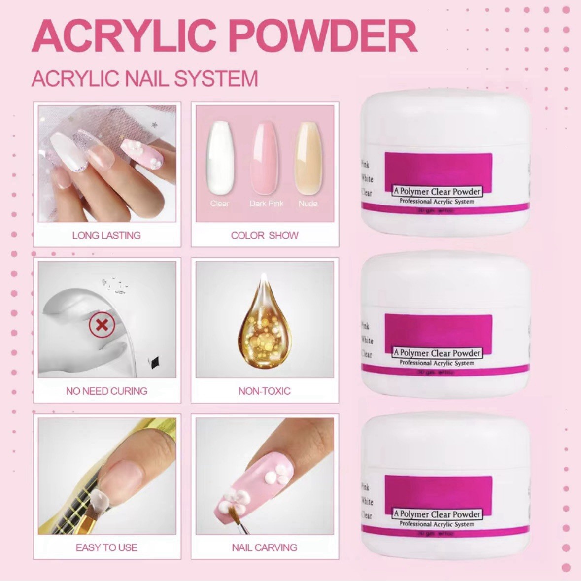 Acrylic Nail Kit with UV Light for Beginners Glitter Powder Rhinestones DIY Gift