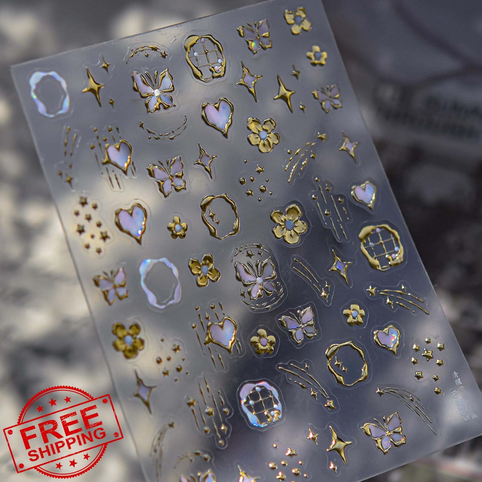 CnSybaris Butterflies Gold Nail Stickers