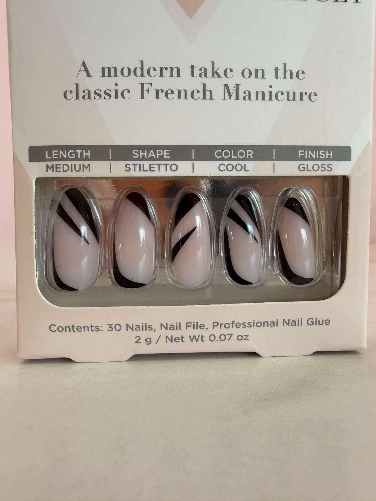 Salon Perfect Press-On Nails Modern French Cool Medium Stiletto Glue Included