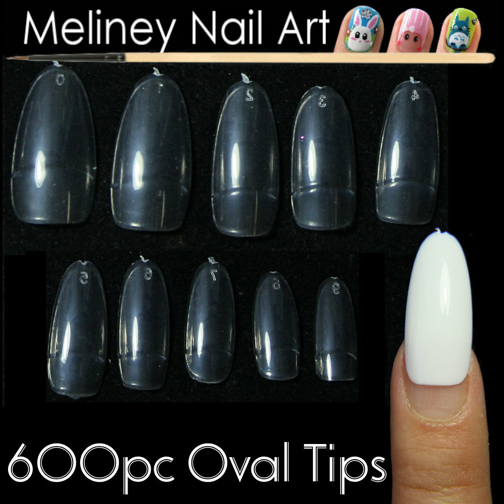 600Pc Oval Nail Tips Full Half Cover Round Fake False Gel Extra Long Artificial