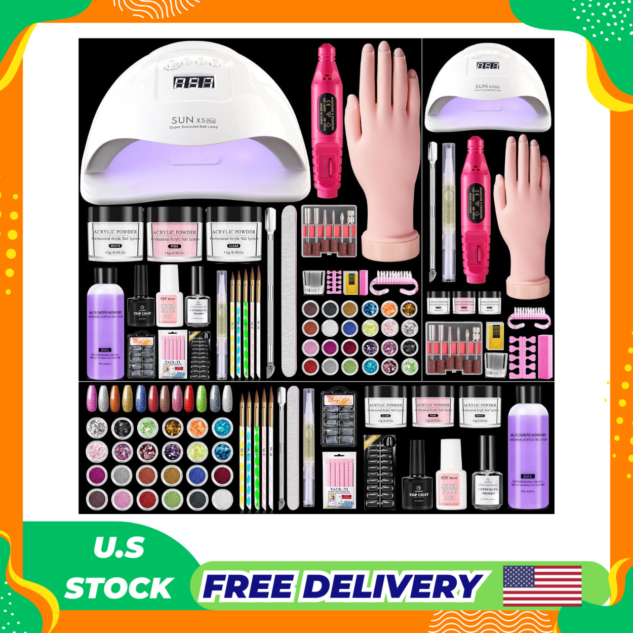 Nail Kit for Beginners with Everything: Practice Nail Hand U V Lamp Acrylic Nail