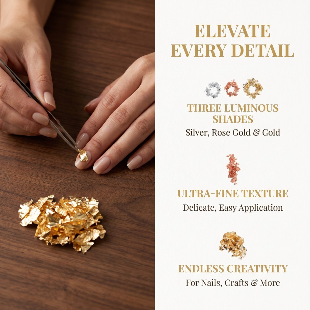 Reusable Metallic Nail Art Gold Foil Flakes for Crafting and Manicure Designs