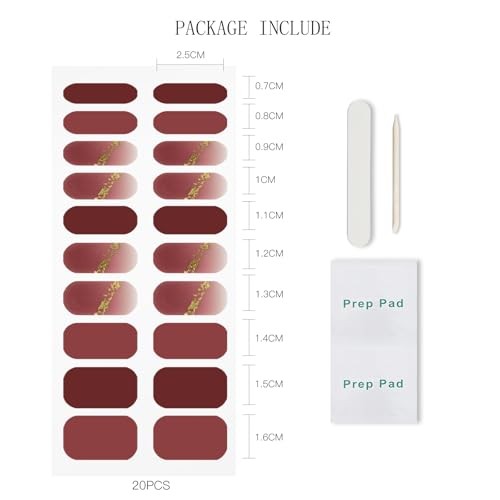 Gel Nail Stickers Wine Red Gradient Semi Cured Gel Nail Strips Wraps UV/LED