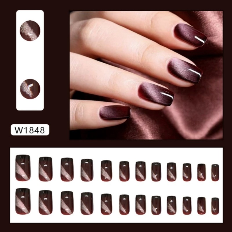24x Cats Eye False Nail Medium Length Press On Nail Glossy on Nail