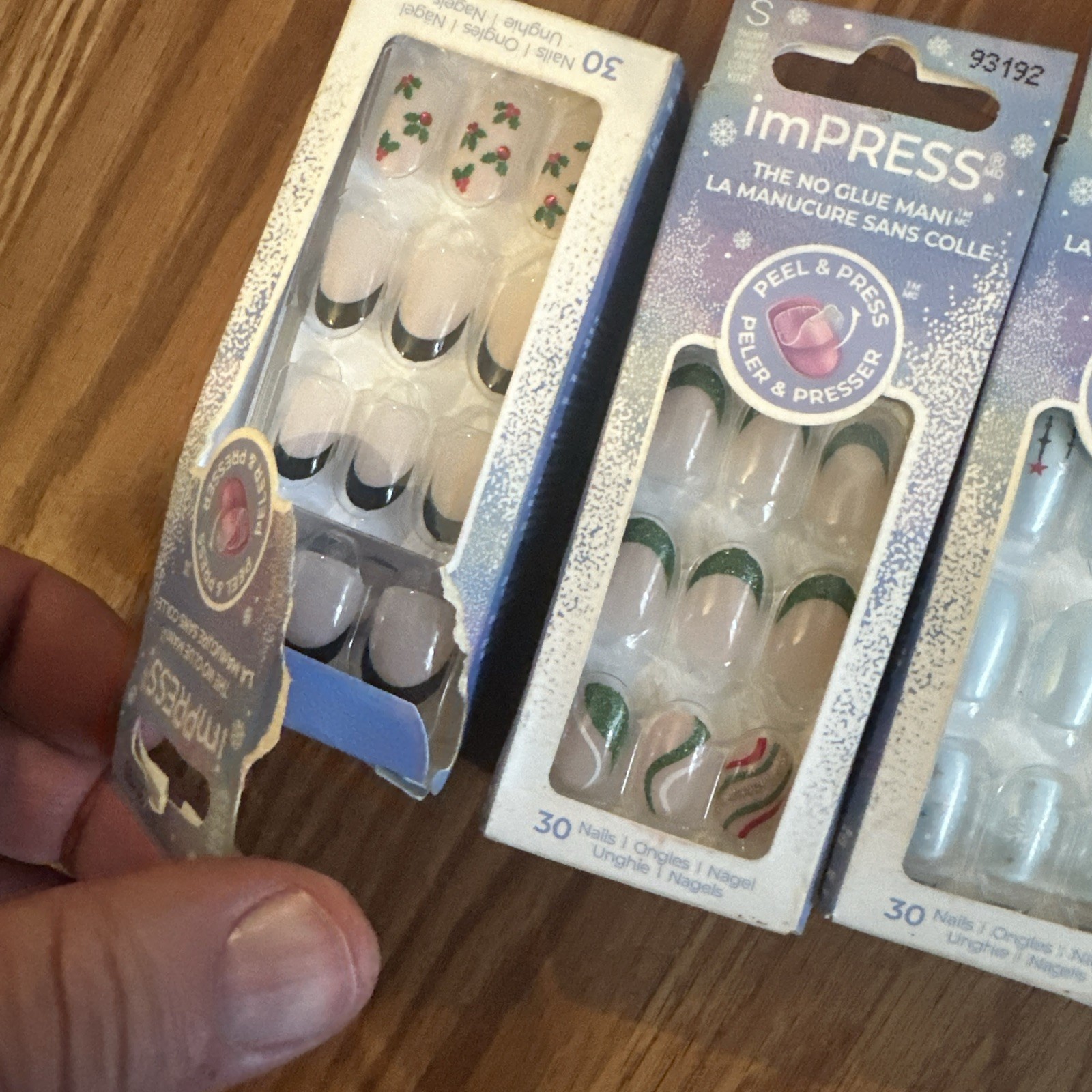 (3 LOT) KISS imPRESS 30 Nails Peel & Press Short Frosty Blue Snowflake & Others