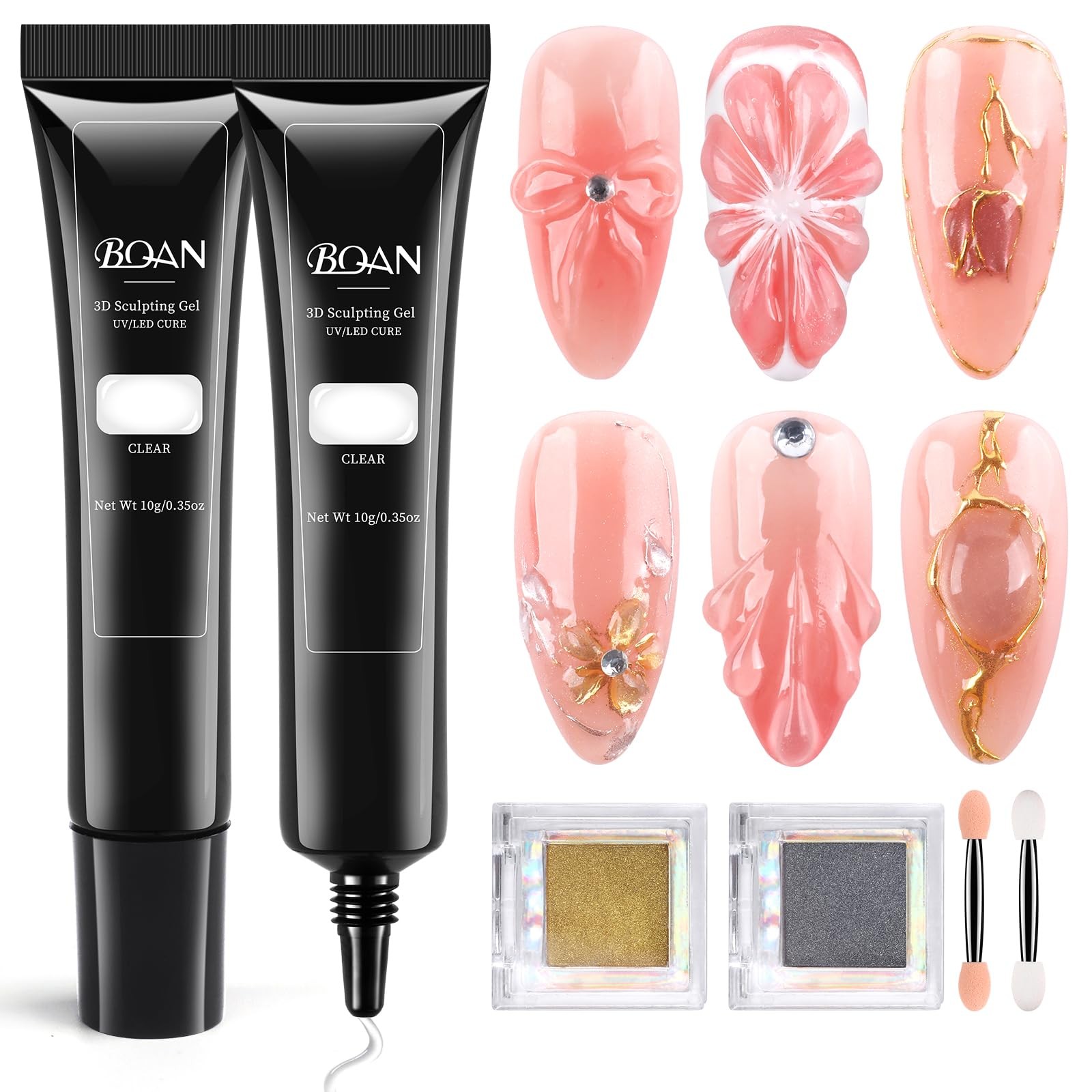 BQAN 3D Nail Sculpting Gel Kit – Professional No-Wipe Formula with Clear