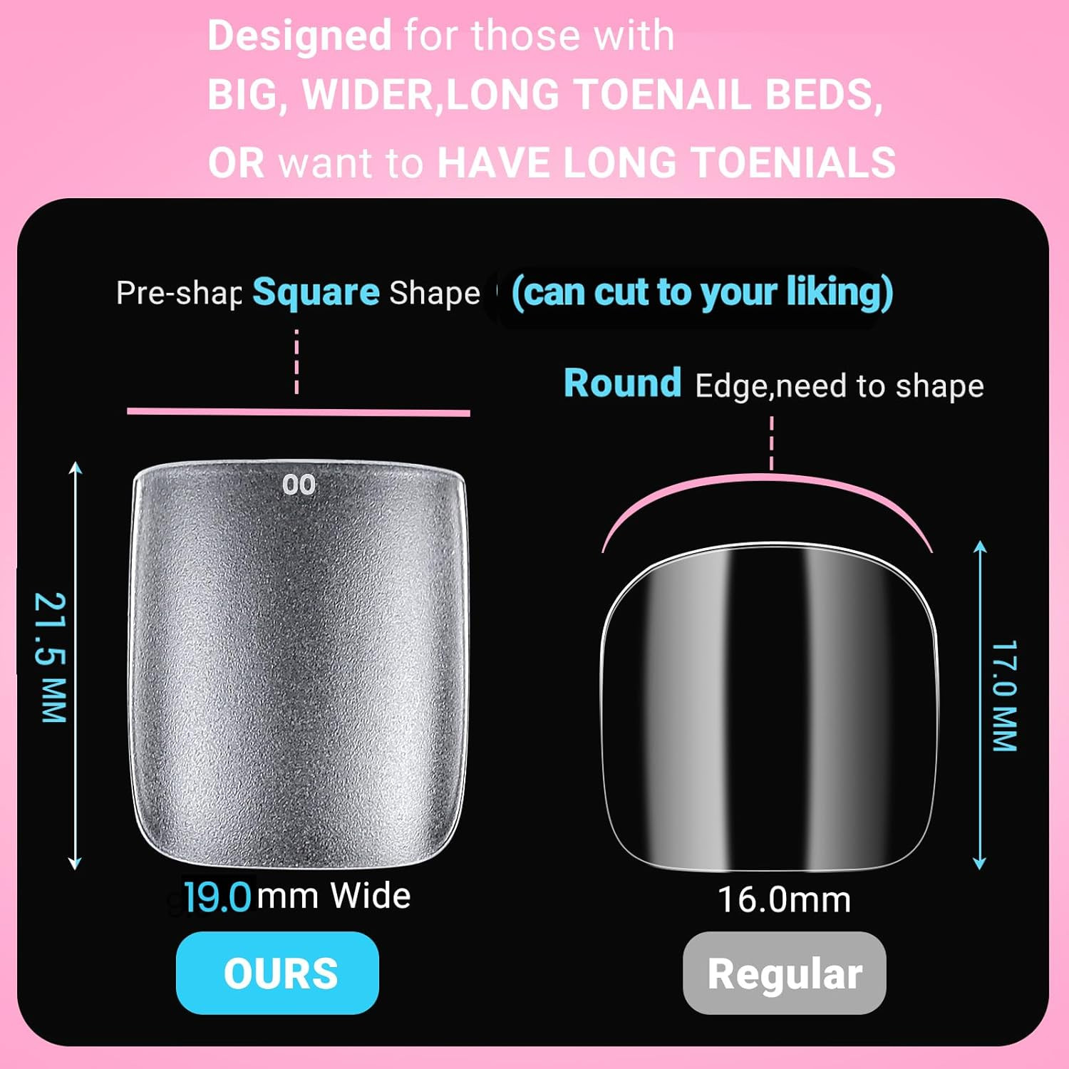 Wider Long Square Toe Nail Tips Full Cover with Glue, SINOKAME No File Matte