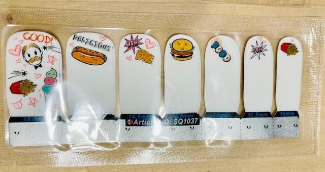 Nail Wraps. Stickers. Polish. Manicure. Self Stick. Brand New. Set of 8. Food