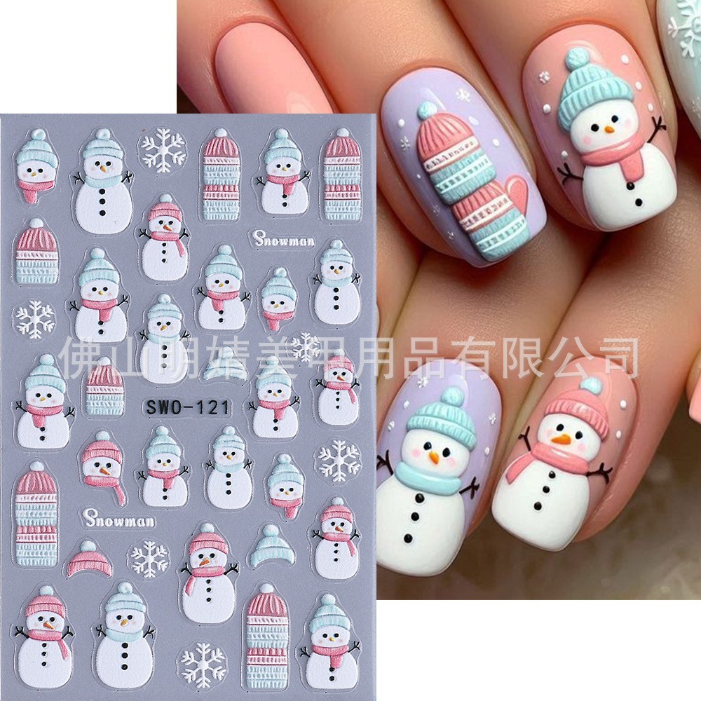 3Pcs Christmas Snowflakes Santa Bear Nail Art Sticker Decal Self Adhesive NS53