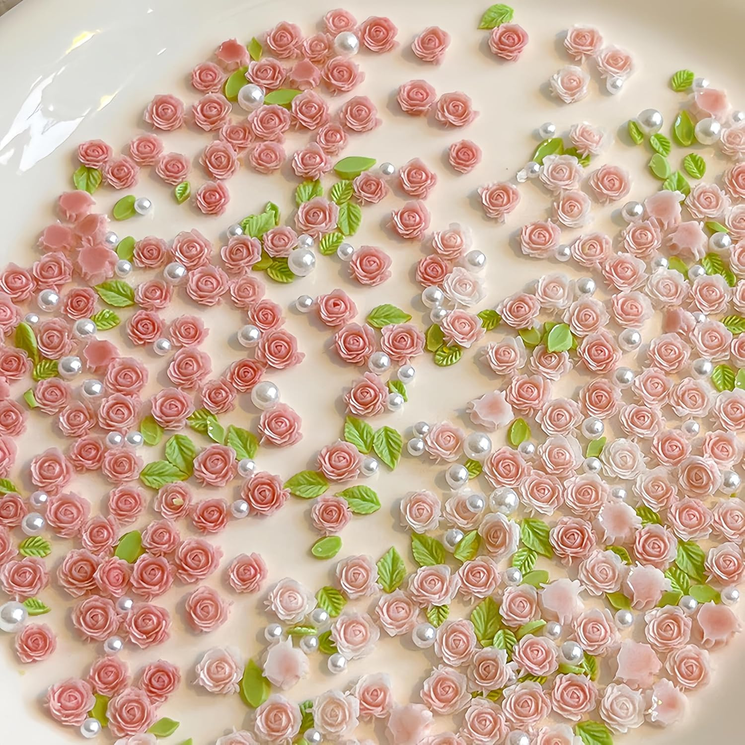 300Pcs 3D Pink Flower Nail Art Charms 3D Roses Flower Nails Rhinestones for Nail
