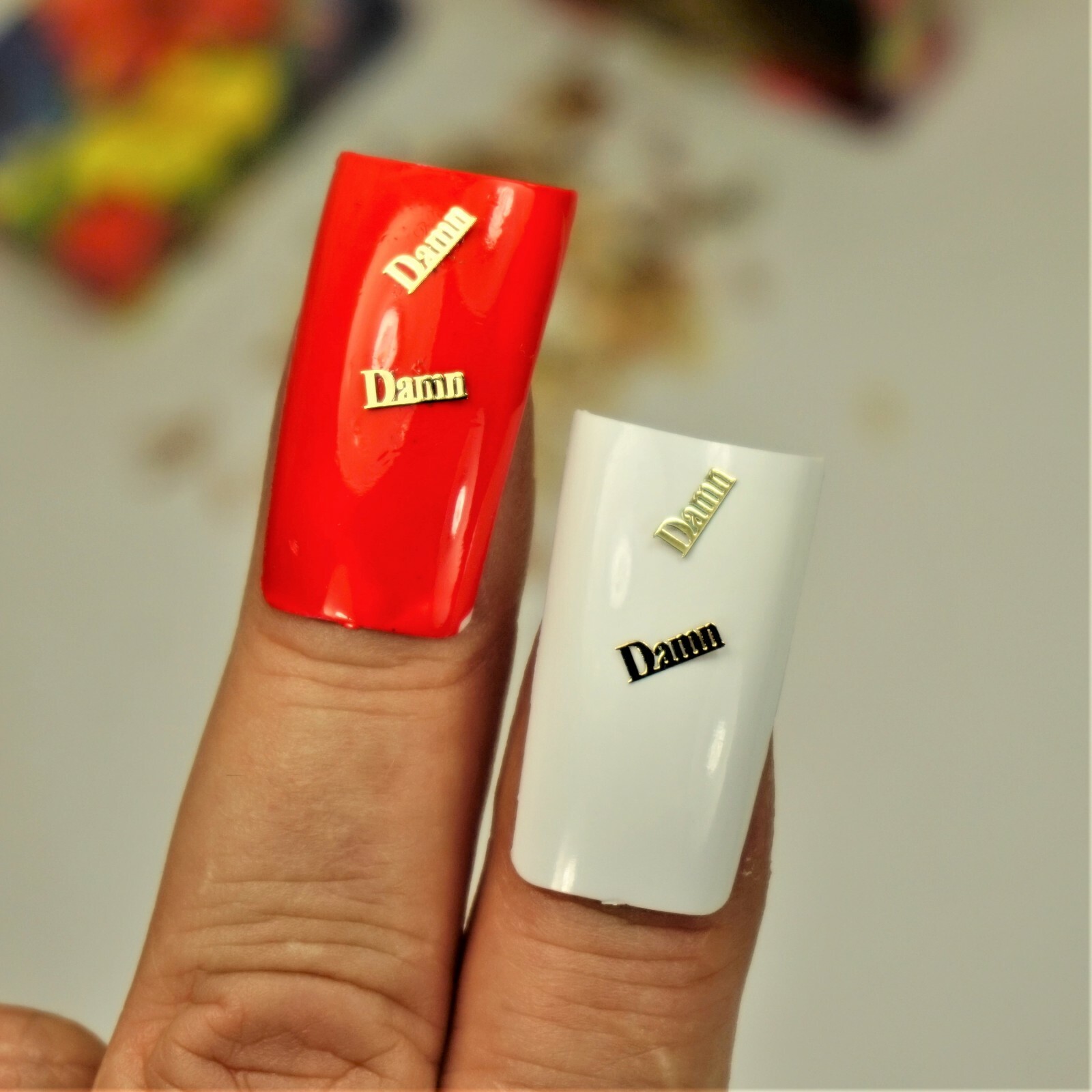 25 GOLD METAL “DAMN” NAIL CHARMS NAIL DECALS SMALL GIFT IN BOX FOR WOMEN