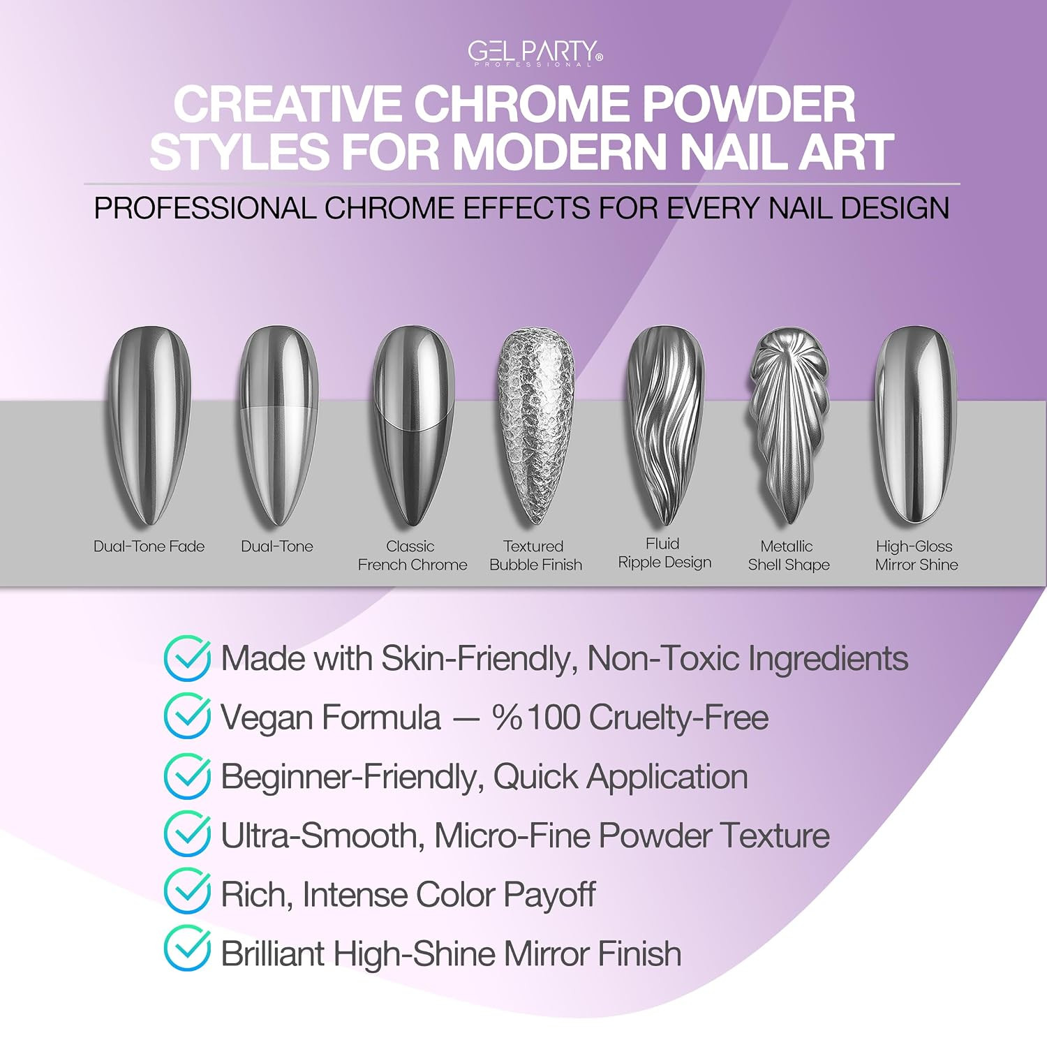 GELPARTY 16 Colour Chrome & Holographic Nail Powder Kit – Mirror-Effect Metallic