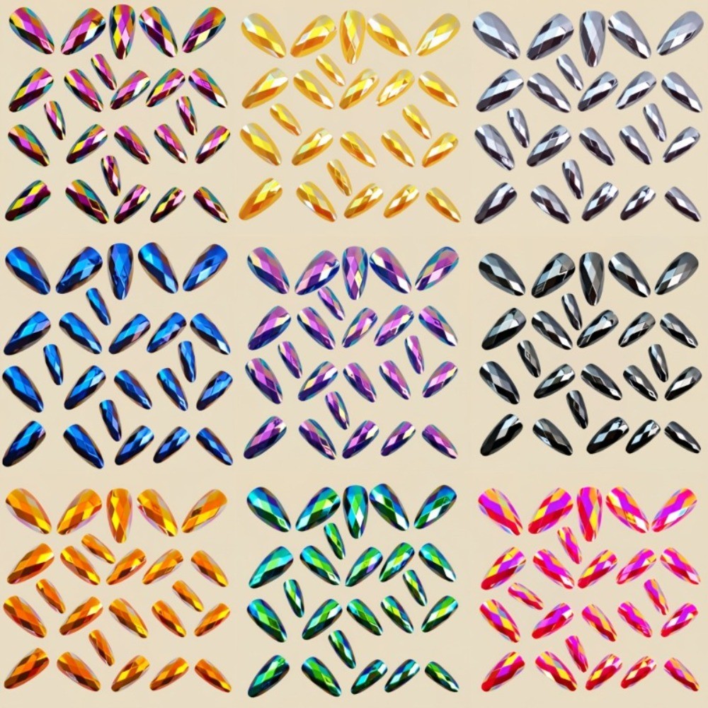 24pcs 3D Rhombus Press-On Nails, Electroplated Almond Fake Tips for Women