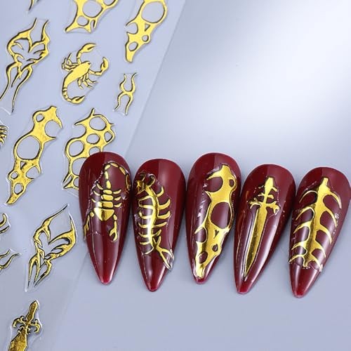 4 Sheets Goth Nail Stickers for Nail Art 3D Punk Style Black Belt Nail Art Q14