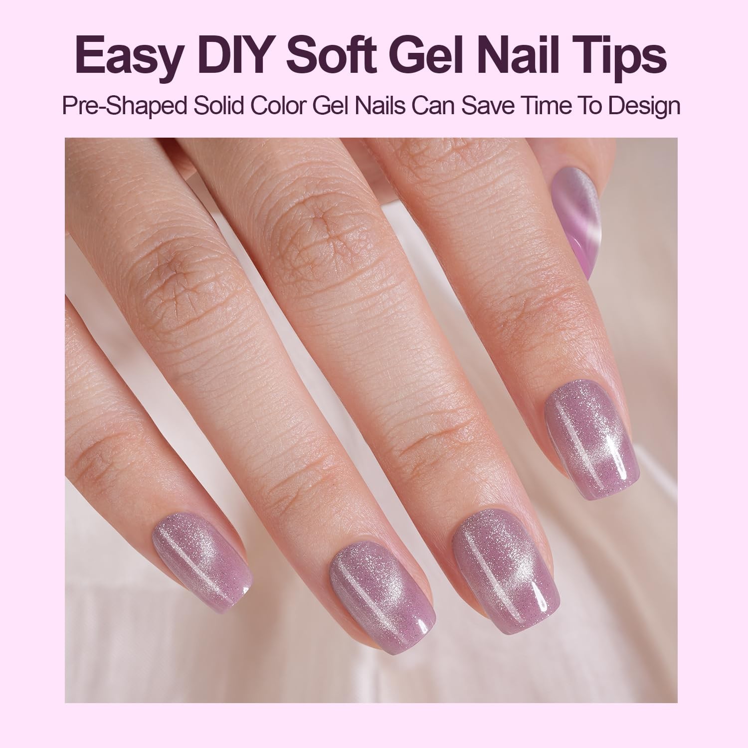 300Pcs Cat Eye Press on Nails Short Square, Plauva Soft Gel Fake Multicolor