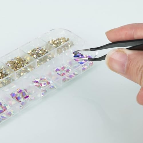 Nail Art Rhinestones Kit 04– 1000PCS Flatback AB Gems (1.5mm–10mm) w/ Storage