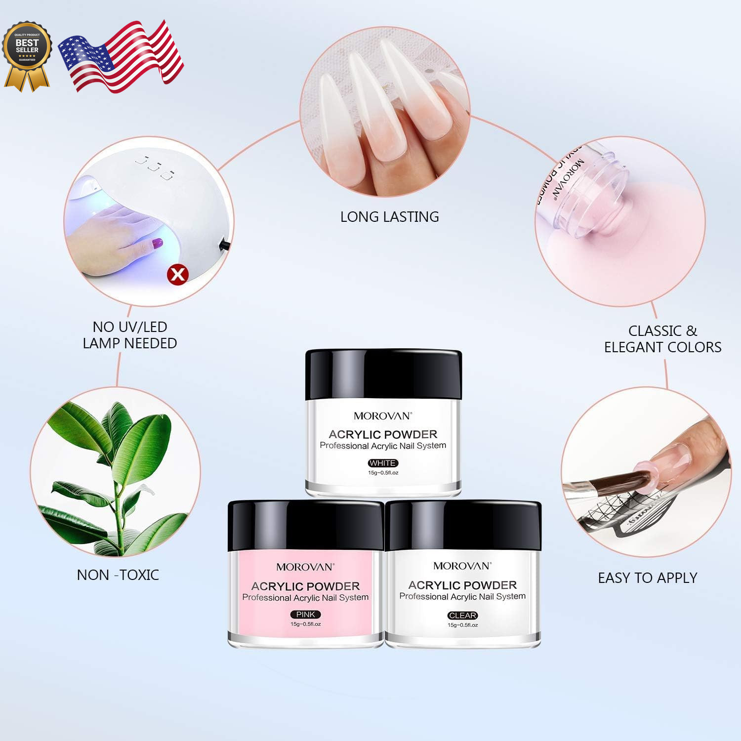 Acrylic Nail Kit: Clear Pink White Powder and Professional Liquid Set for Nail