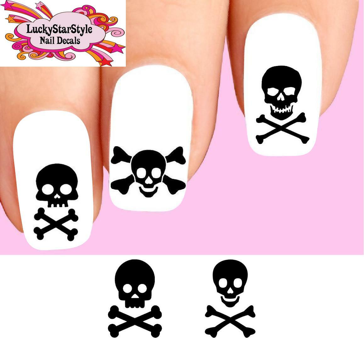 Waterslide Skull Nail Decals Set of 20 – Black Skull Cross Bones Assorted