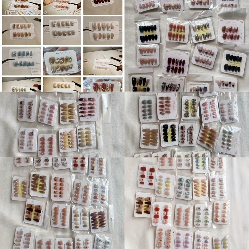 40 Pieces Wholesale Random 4 Pairs of Manual Fake Nail Set, Cute Nail Art