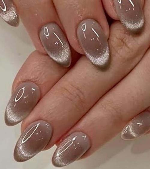 Short Wave Cat Eye Almond Nails – Short Wave – Clear Gray Glossy