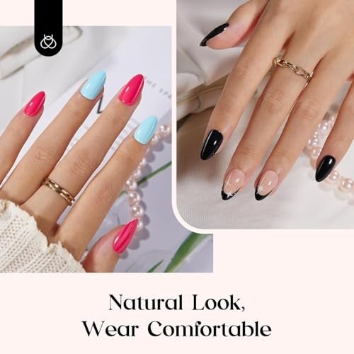 24 Colors Press on Nails Kit – 720 Pcs Short Almond Glossy Matte Glitter, Nail G