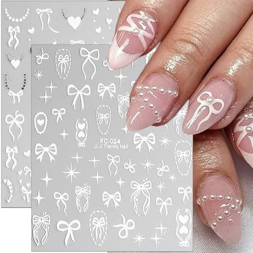 8 Sheets Cute Bow Heart Nail Art Stickers 3D Self-Adhesive Cute Bow Heart-1