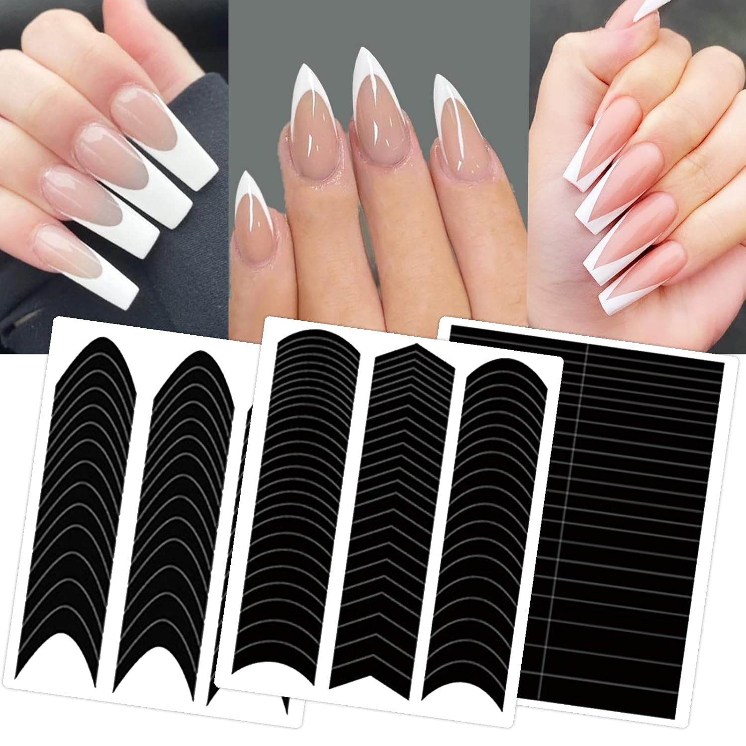 36 Sheets 1860 Pcs French Tip Nail Guides, Self-Adhesive French V-Shaped Moon Sh