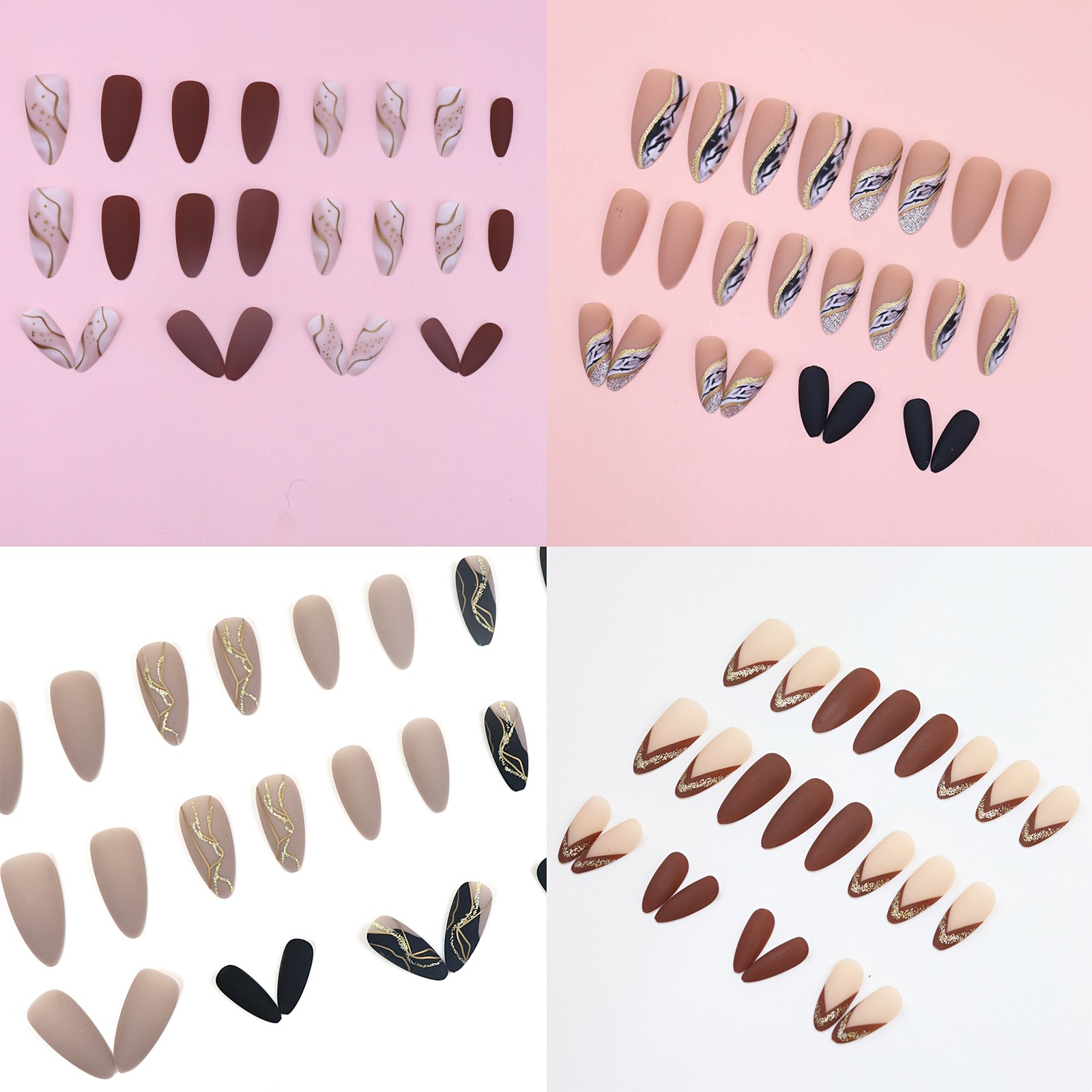 96pcs(4Pack) Trendy Neutral Brown Press On Nails Reusable Elegant Daily Manicure