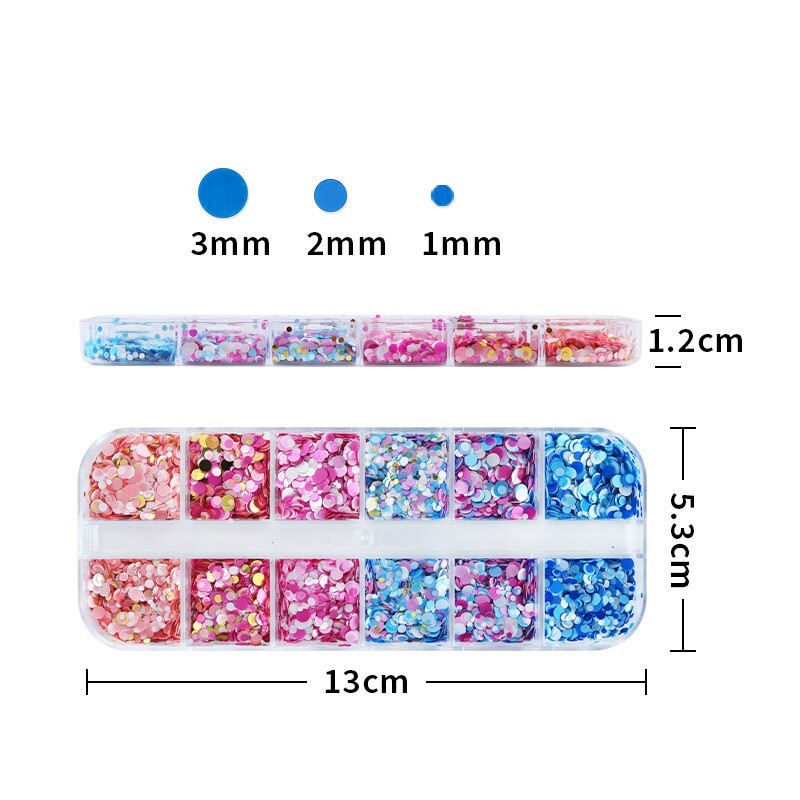 12 Grids Round Dot Shape Mini Nail Sequins Glitter Nail Art Paillette
