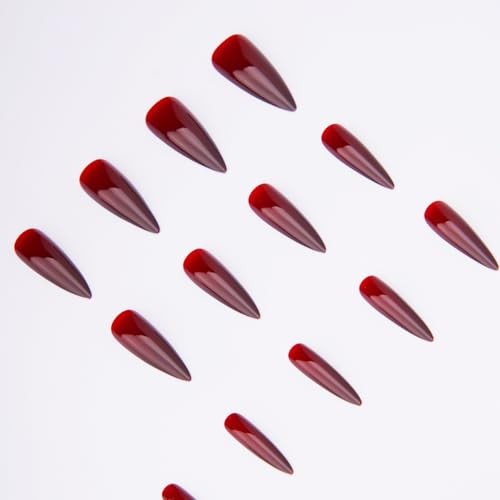 24Pcs Halloween Press on Nails Stiletto Fake Nails Dark Red Long Style-23