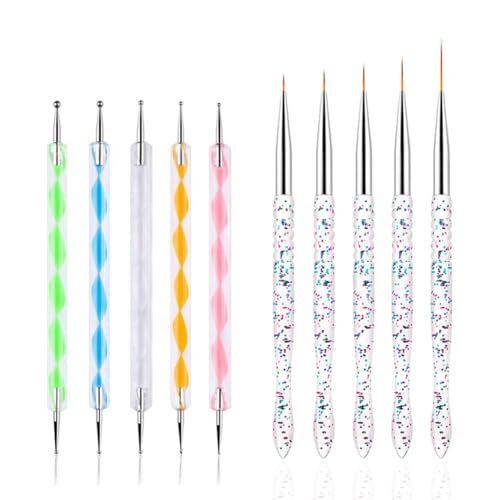 Nail Dotting Tools 10 Pcs Kit, 5 Pcs Double-end Nail Dotting tools and 5 Pcs