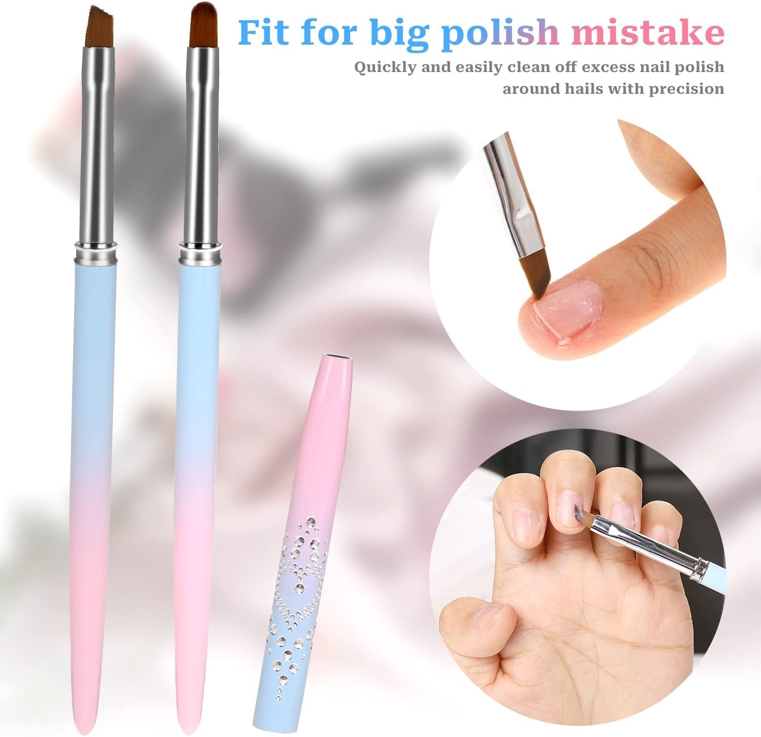 Nail Art Clean Up Brushes Set 2Pcs Round & Angled