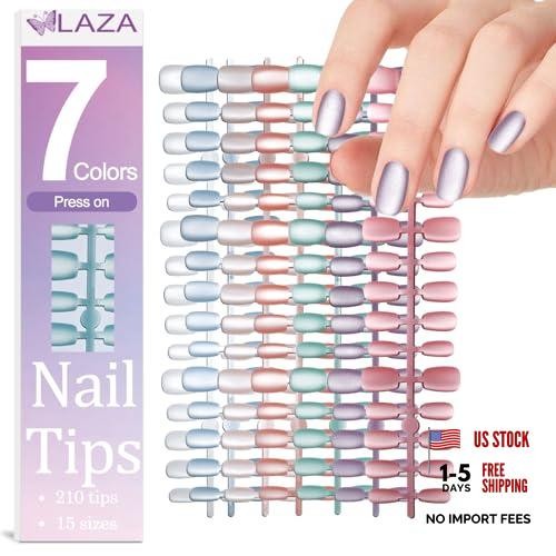 210pcs Glass Bead Matte Cat Eye Press on Nails for Women – 7 Matte Macaroon