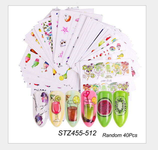 40 Sheets Nail Art Stickers Water Decals Transfers Fruit Butterfly Ice Cream NS8