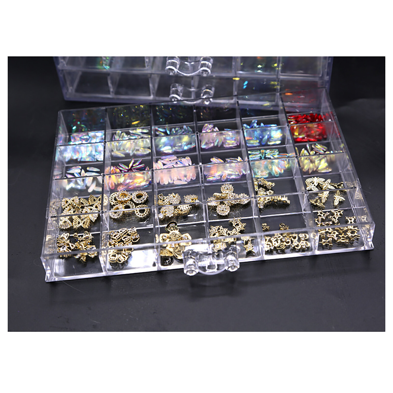120 Grids Nail Art Rhinestone Gems Bead Acrylic Storage Display Tray Box Clear