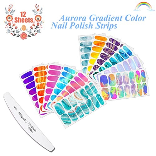12 Sheets Aurora Gradient Color Full Nail Wraps Graffiti Cloud 12 Sheets-03