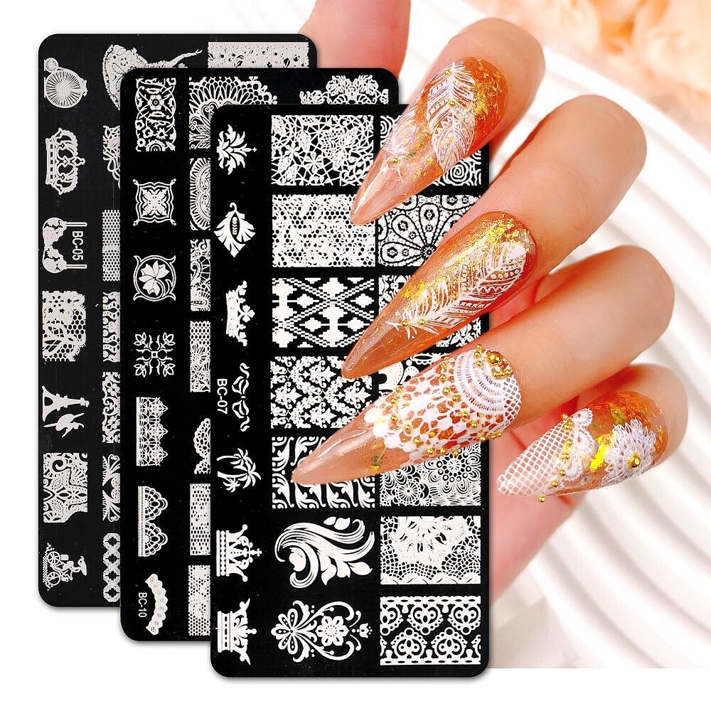 Lace Mesh Nail Art Stamping Plates Mandala Floral Metal Template Plaid Nail Tool